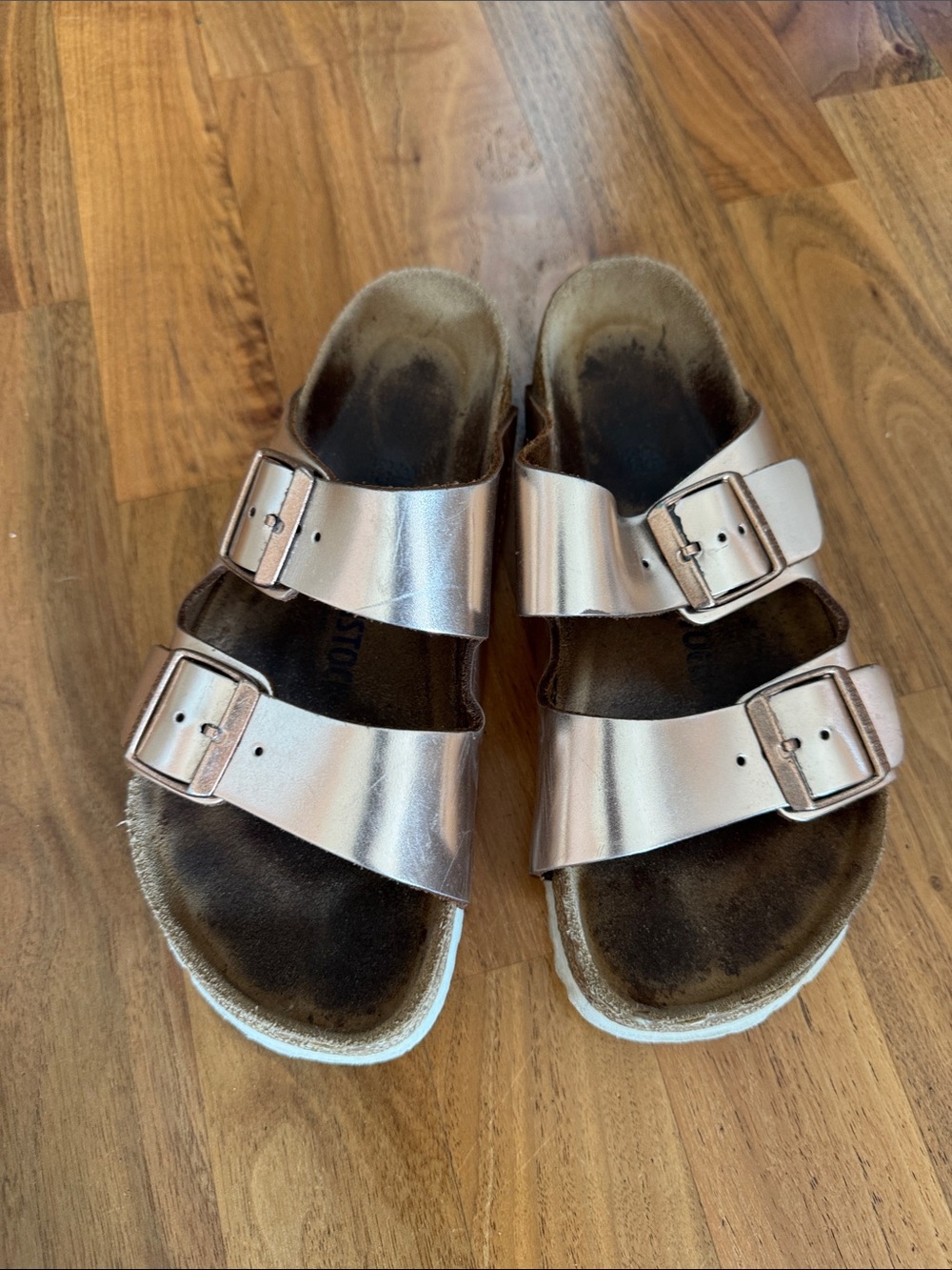 Birkenstock Metallic Rose Gold Double-Buckle Sandals